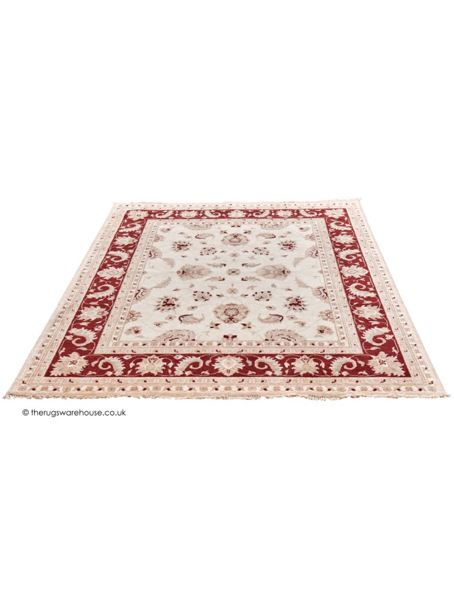 Chobi Ivory Red Rug - 7